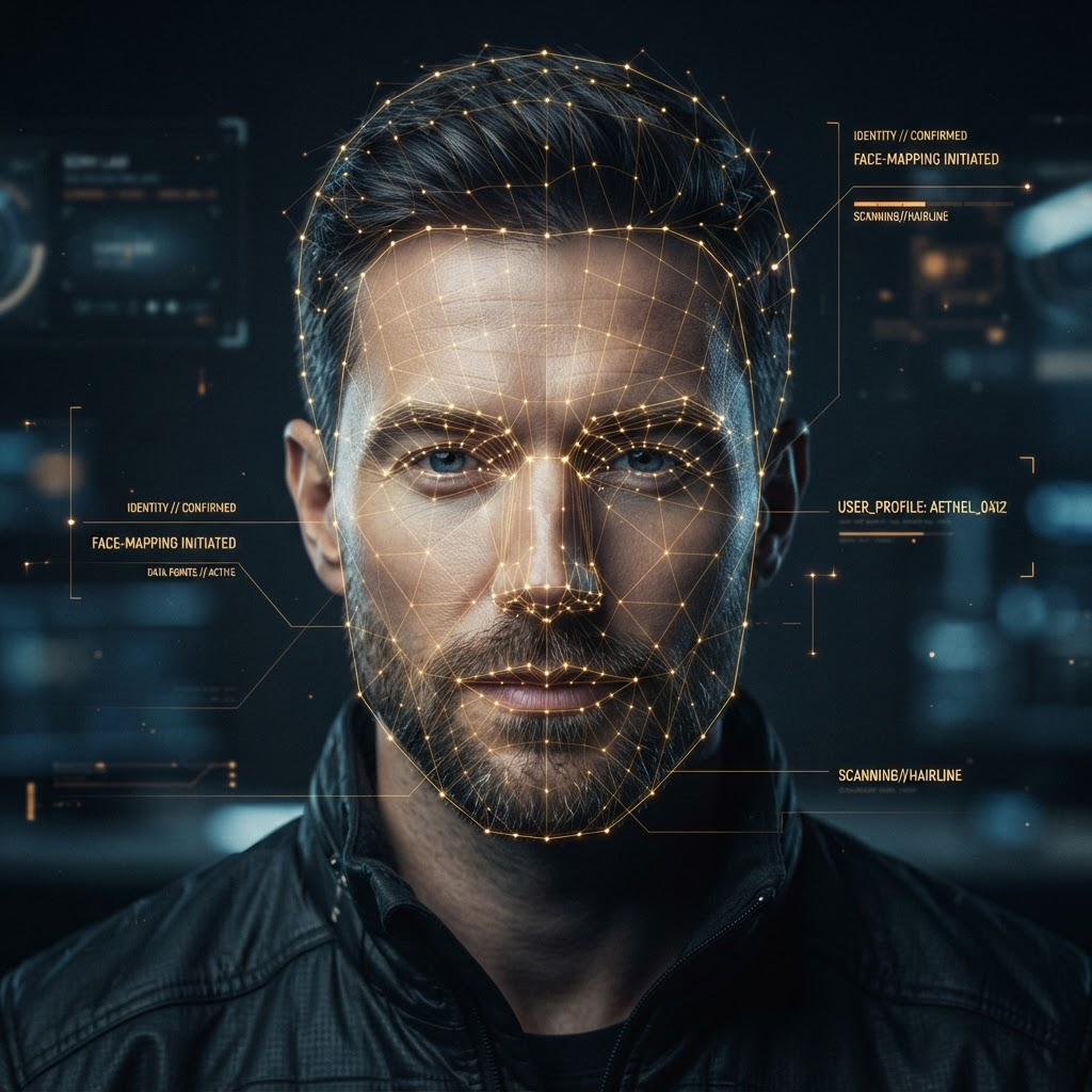AI face-mapping analysis of a client for hairstyle recommendations